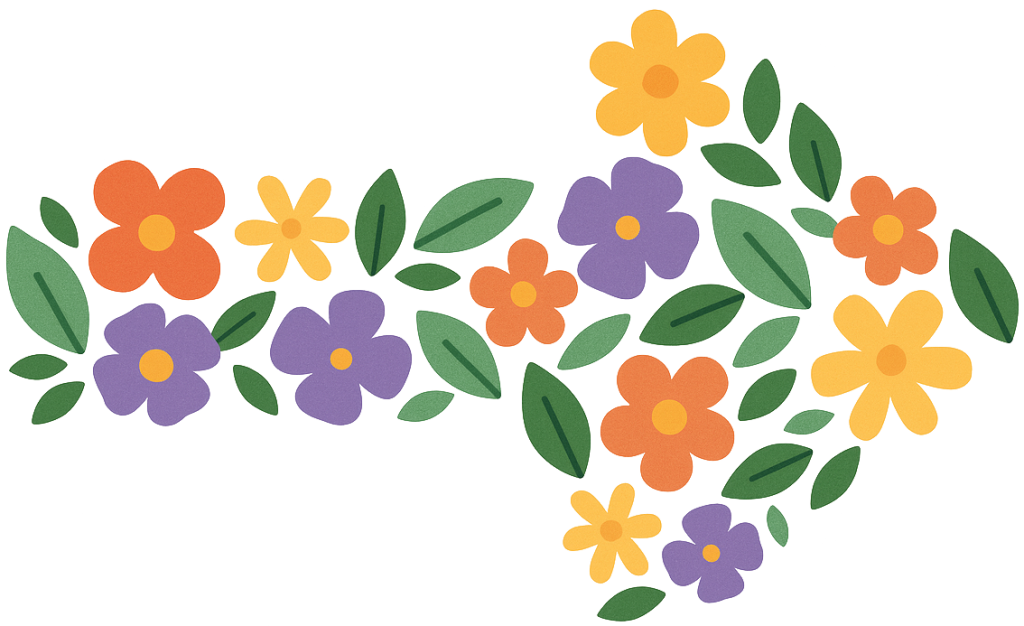 Floral arrow illustration made of flowers and leaves guiding navigation on the ORY Skincare website.